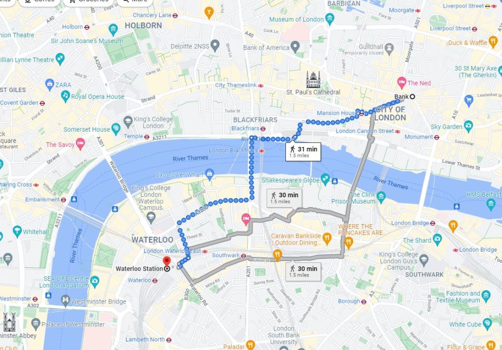 Walking Route Waterloo & City Line